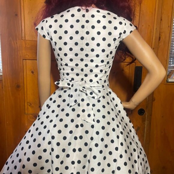 Women's Dress Retro Vintage Swing 1950's Short Sleeve Pokadot Print - Picture 5 of 7